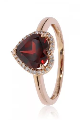 Vörös arany gyémánt és gránát köves gyűrű 85010