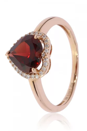 Vörös arany gyémánt és gránát köves gyűrű 85010