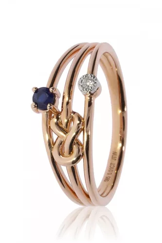 Vörös arany gyémánt és zafír köves gyűrű 85013