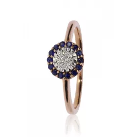 Vörös arany gyémánt és zafír köves gyűrű 85016