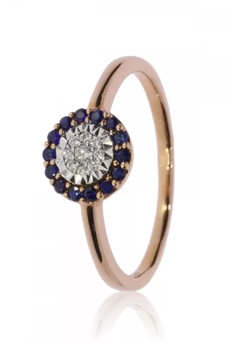 Vörös arany gyémánt és zafír köves gyűrű 85016
