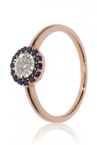 Vörös arany gyémánt és zafír köves gyűrű 85016