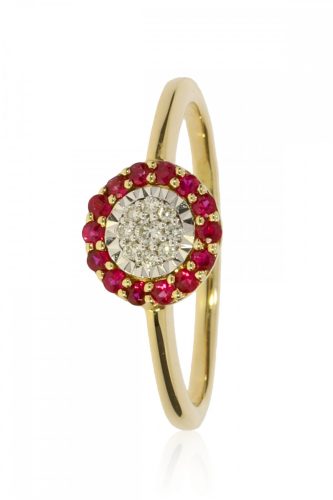 Sárga arany gyémánt és rubin köves gyűrű 85018