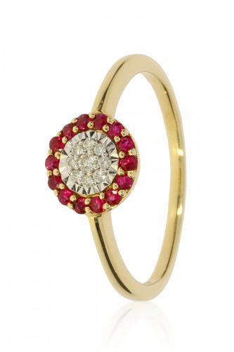Sárga arany gyémánt és rubin köves gyűrű 85018