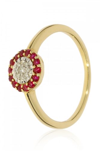 Sárga arany gyémánt és rubin köves gyűrű 85018