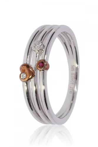 Fehér-Vörös arany gyémánt és rubin köves gyűrű 85028