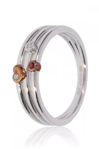 Fehér-Vörös arany gyémánt és rubin köves gyűrű 85028