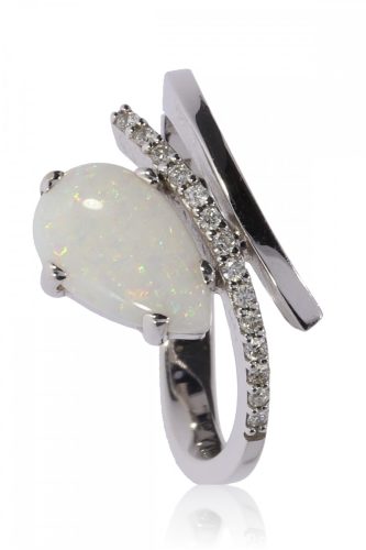 Fehér arany gyémánt és opál köves gyűrű 87591
