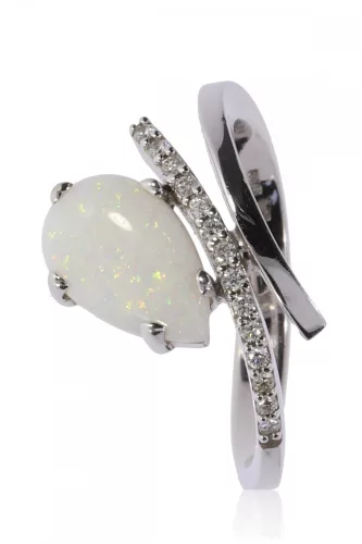 Fehér arany gyémánt és opál köves gyűrű 87591