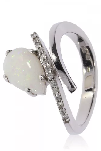 Fehér arany gyémánt és opál köves gyűrű 87591