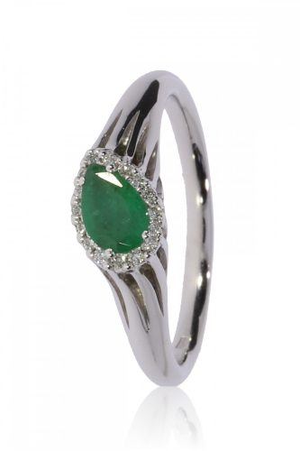 Fehér arany gyémánt és smaragd köves gyűrű 87592
