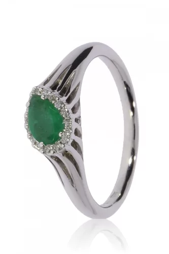 Fehér arany gyémánt és smaragd köves gyűrű 87592