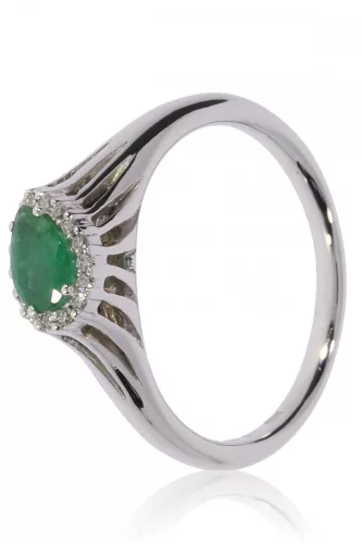 Fehér arany gyémánt és smaragd köves gyűrű 87592