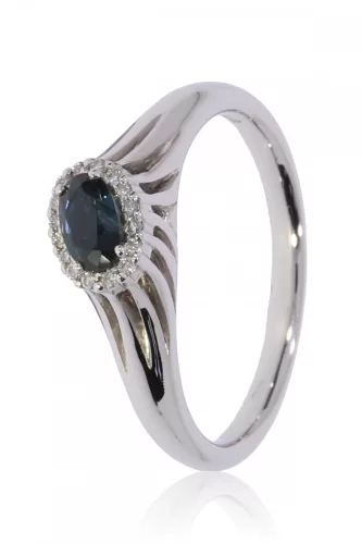 Fehér arany gyémánt és zafír köves gyűrű 87593