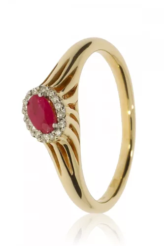 Sárga arany gyémánt és rubin köves gyűrű 87594