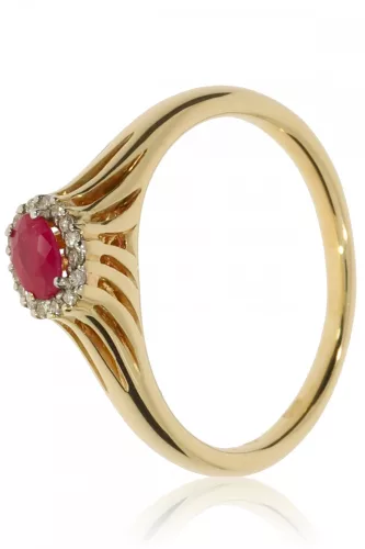 Sárga arany gyémánt és rubin köves gyűrű 87594