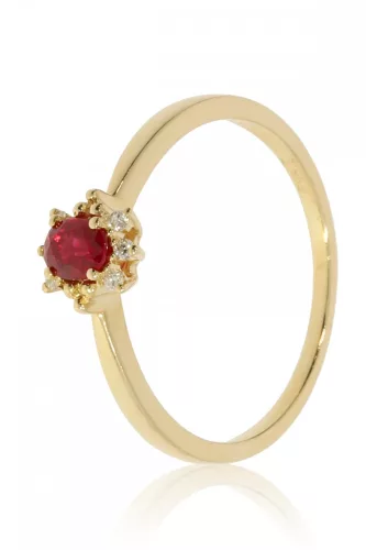 Sárga arany gyémánt és rubin köves gyűrű 89071