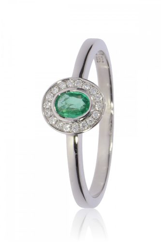 Fehér arany gyémánt és smaragd köves gyűrű 89185