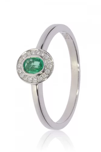 Fehér arany gyémánt és smaragd köves gyűrű 89185
