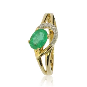 Sárga arany gyémánt és smaragd köves gyűrű 89650