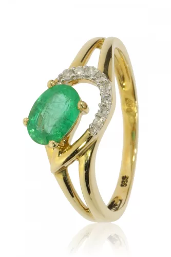 Sárga arany gyémánt és smaragd köves gyűrű 89650