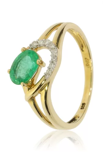 Sárga arany gyémánt és smaragd köves gyűrű 89650