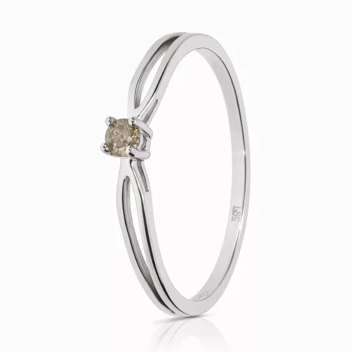 Fehér arany szoliter gyűrű champagne gyémánt kővel - 89760