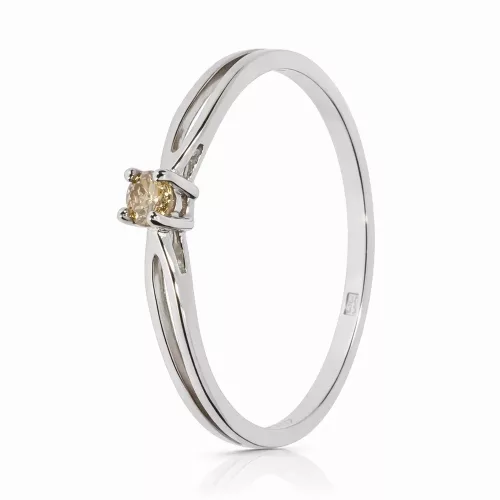 Fehér arany szoliter gyűrű champagne gyémánt kővel - 89760