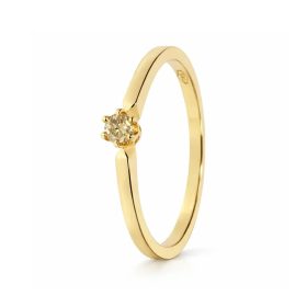 Sárga arany gyűrű champagne gyémánt kővel hatkarmos foglalatban - 89764