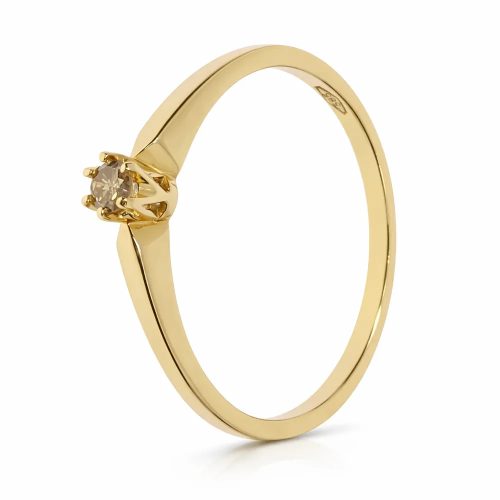 Champagne gyémánt kőves soliter eljegyzési gyűrű, 14 karátos sárga arany - 89750