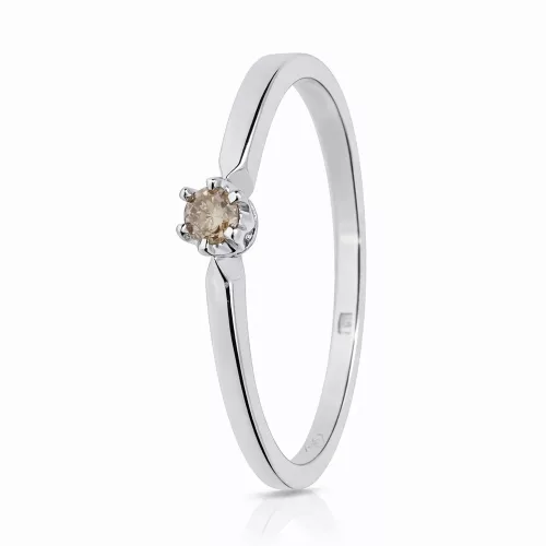Szoliter eljegyzési gyűrű champagne gyémánt kővel, 14 karátos fehér arany hatkarmos foglalat - 89759