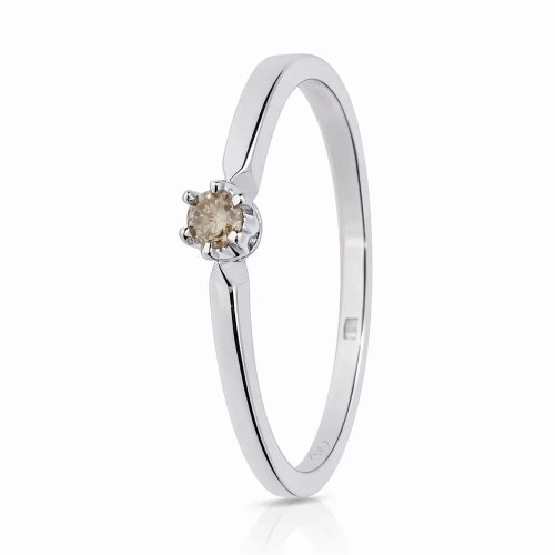 Fehér arany szoliter gyűrű champagne gyémánt kővel - 89765