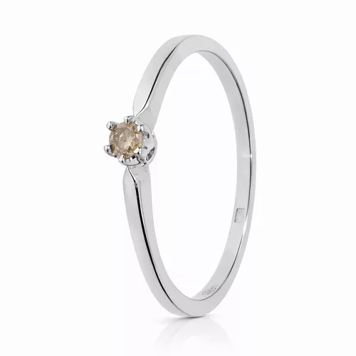 Szoliter eljegyzési gyűrű champagne gyémánt kővel, 14 karátos fehér arany hatkarmos foglalat - 89759