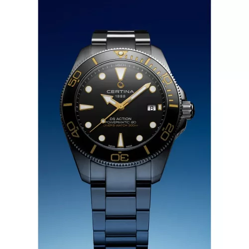 Certina DS Action Diver férfi karóra fekete számlap acél szíj 40.5 mm
