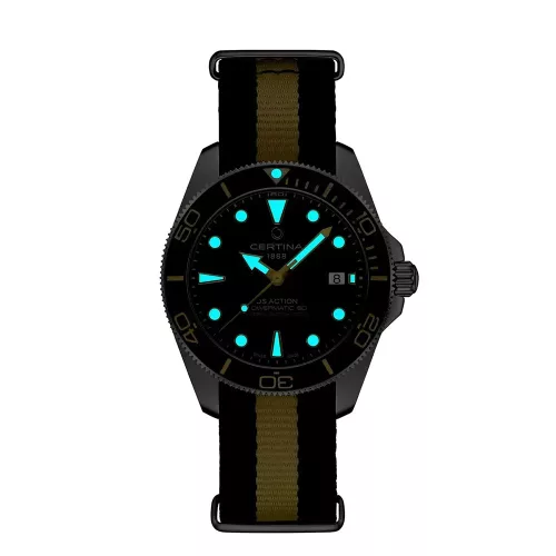 Certina DS Action Diver Powermatic 80 40.5 mm automata férfi búváróra – fekete számlap, NATO szíj
