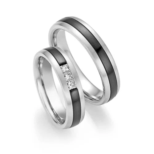 5mm széles Fehér arany és Cirkónium Karikagyűrű pár gyémánt kővel - 10010/10020