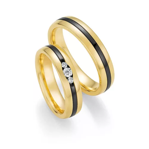 5mm széles Sárga arany és Cirkónium Karikagyűrű pár gyémánt kővel - 10130/10140