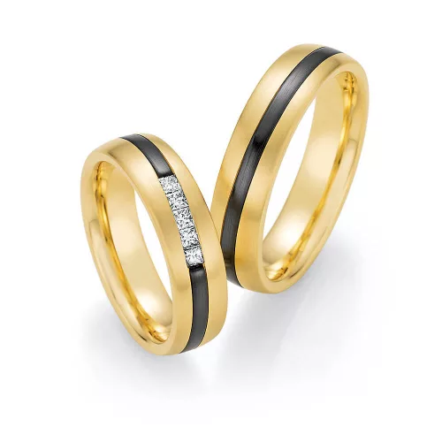 5,5mm széles Sárga arany és Cirkónium Karikagyűrű pár gyémánt kővel - 10170/10180