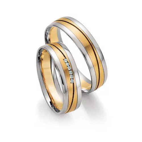 5,5mm széles Fehér-Sárga arany gyémánt köves Karikagyűrű pár - 32030/32040