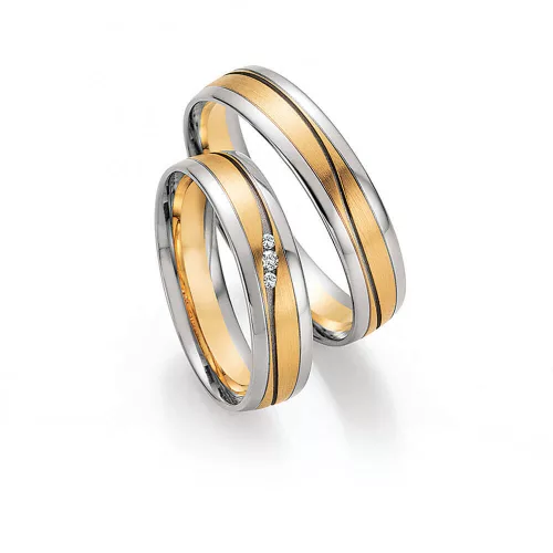 5mm széles Fehér-Sárga arany gyémánt köves Karikagyűrű pár - 32050/32060