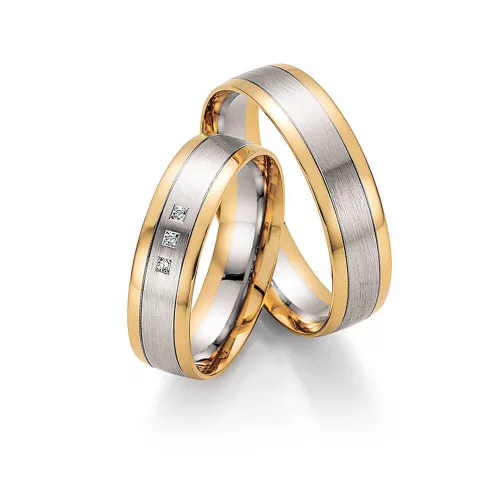 5,5mm széles Fehér-Sárga arany gyémánt köves Karikagyűrű pár - 32070/32080