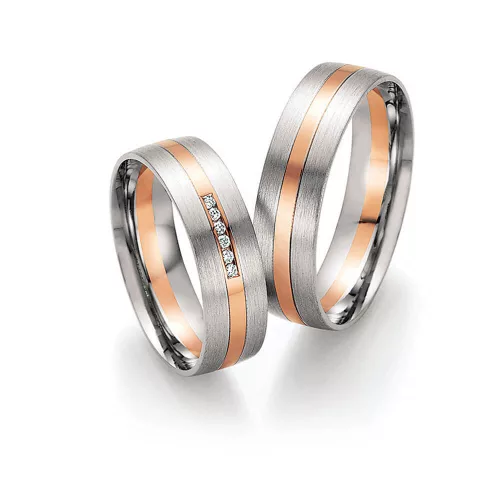 5,8mm széles Fehér-Vörös arany gyémánt köves Karikagyűrű pár - 32090/32100