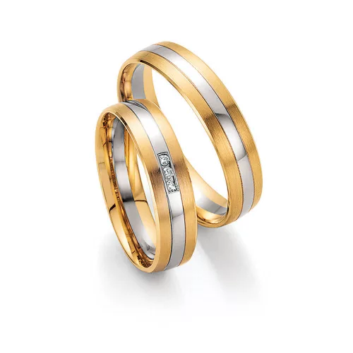 5mm széles Fehér-Sárga arany gyémánt köves Karikagyűrű pár - 32110/32120