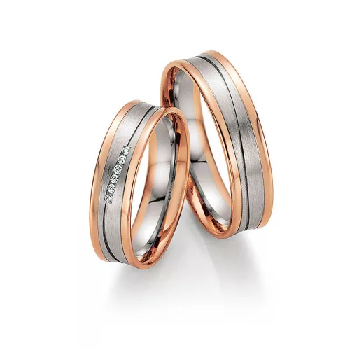 5,5mm széles Fehér-Vörös arany gyémánt köves Karikagyűrű pár - 32150/32160