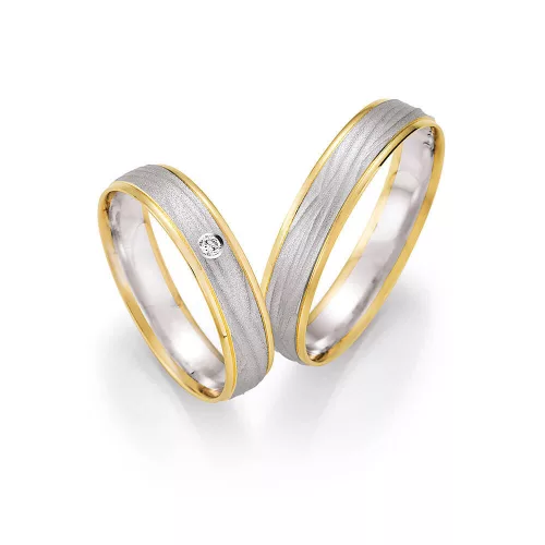 4,5mm széles Fehér-Sárga arany gyémánt köves Karikagyűrű pár - 43030/43040