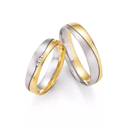 4,5mm széles Fehér-Sárga arany gyémánt köves Karikagyűrű pár - 43050/43060