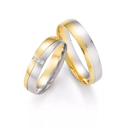 4,5mm széles Fehér-Sárga arany gyémánt köves Karikagyűrű pár - 43070/43080