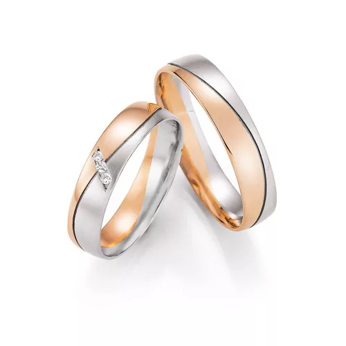 4,5mm széles Fehér-Vörös arany gyémánt köves Karikagyűrű pár - 43090/43100