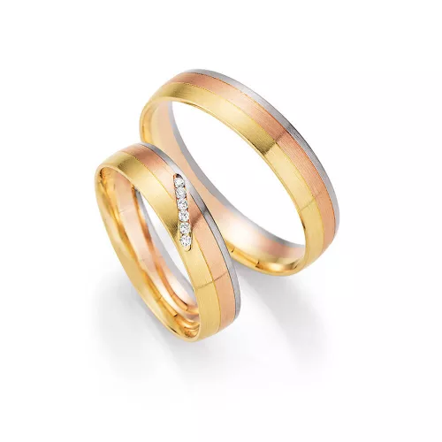 4,5mm széles Sárga-Vörös-Fehér arany gyémánt köves Karikagyűrű pár - 43110/43120