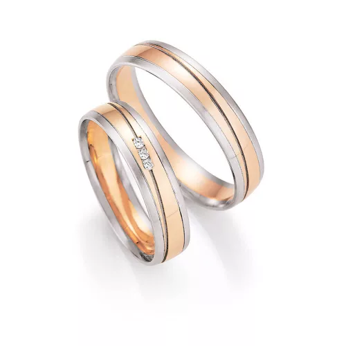 4,5mm széles Fehér-Vörös arany gyémánt köves Karikagyűrű pár - 43170/43180
